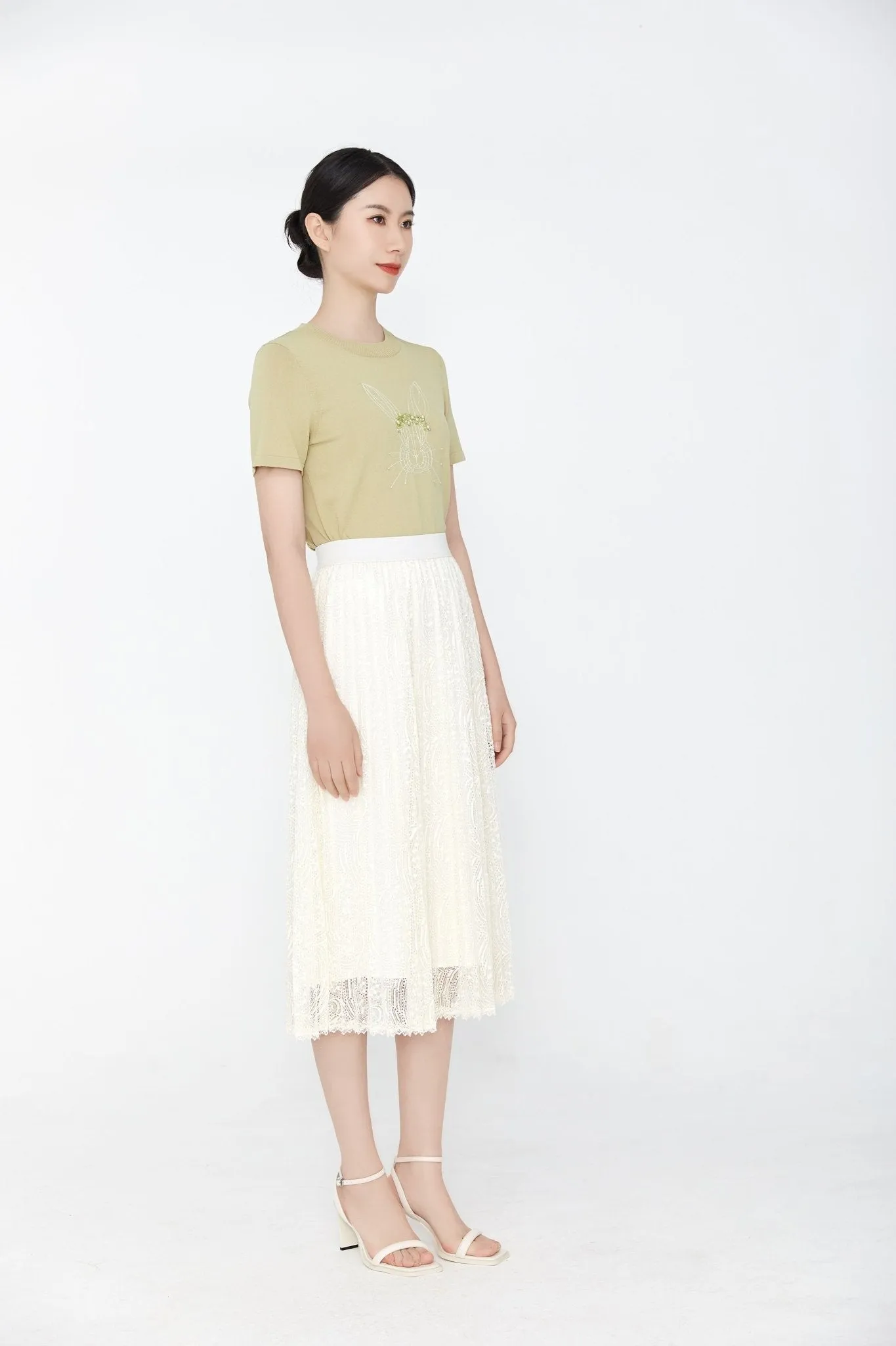 Grass Green Rabbit Short Sleeve Knit T-shirt