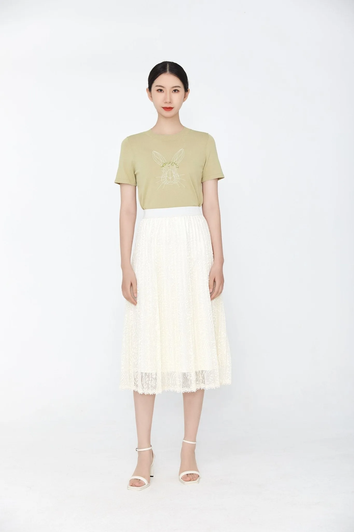 Grass Green Rabbit Short Sleeve Knit T-shirt