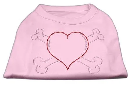 Heart and Crossbones Rhinestone Shirts Light Pink XS (8)