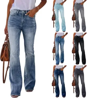 High Rise Flare Jeans for Woman Denim Distressed Stretchy Bootcut Cowgirl Jeans Boyfriend Country Bell Bottom Pants