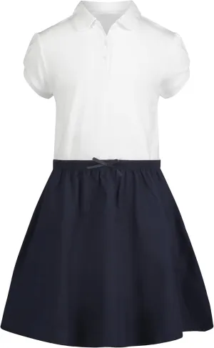 IZOD Girls' School Uniform Short Sleeve Polo Dress with Poplin Skirt & Pockets