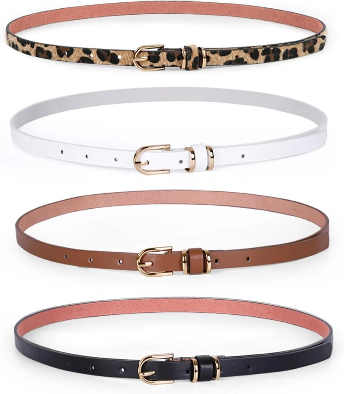 JASGOOD Women's Skinny PU Leather Belt Solid Color Fashion Thin Waist Belt with Gold Buckle for Jeans Pants 1/2 Width