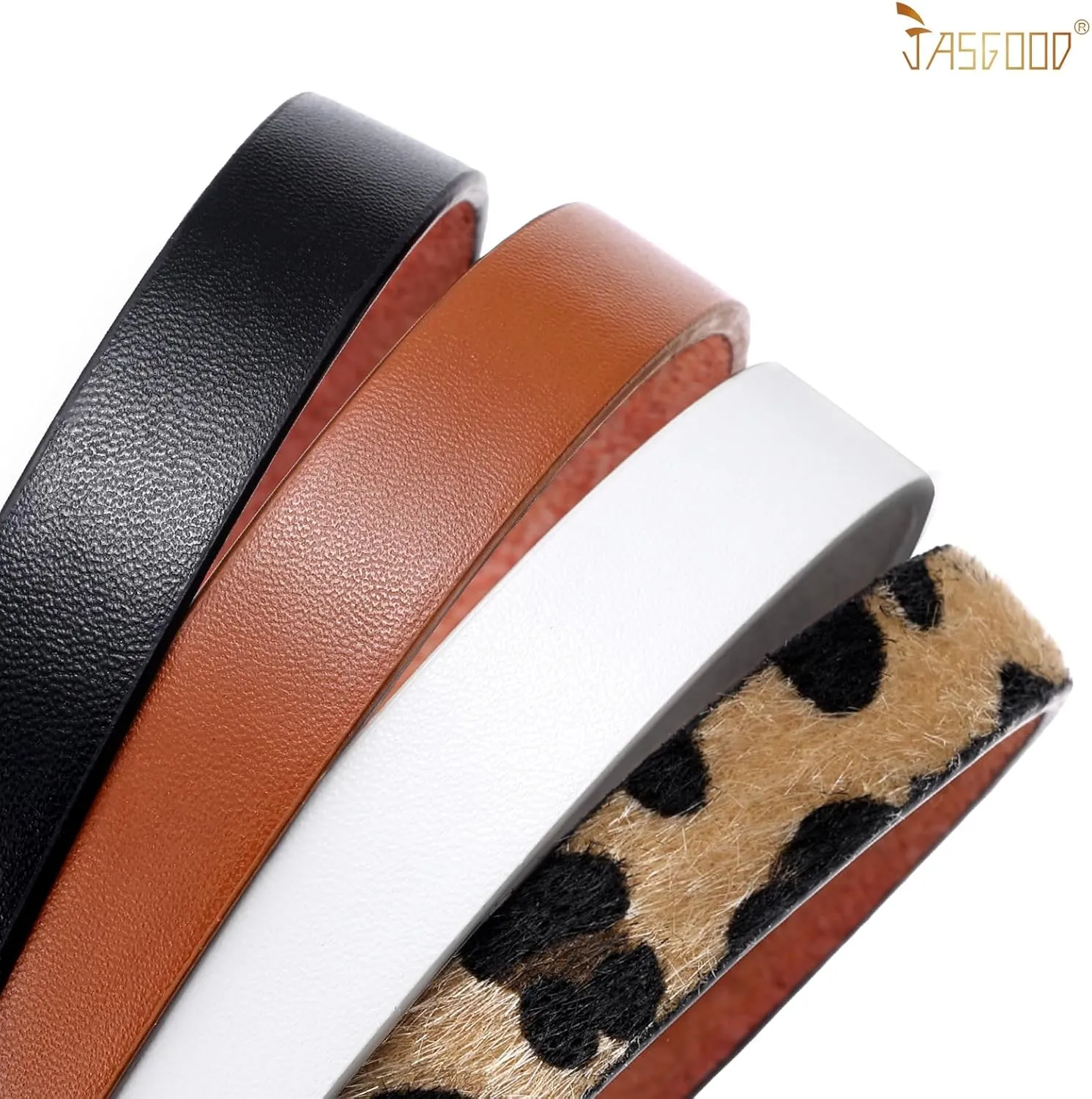 JASGOOD Women's Skinny PU Leather Belt Solid Color Fashion Thin Waist Belt with Gold Buckle for Jeans Pants 1/2 Width