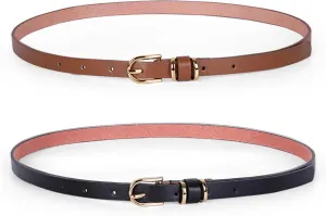 JASGOOD Women's Skinny PU Leather Belt Solid Color Fashion Thin Waist Belt with Gold Buckle for Jeans Pants 1/2 Width