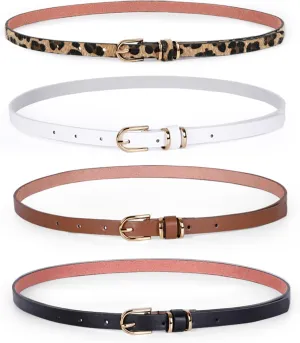 JASGOOD Women's Skinny PU Leather Belt Solid Color Fashion Thin Waist Belt with Gold Buckle for Jeans Pants 1/2 Width