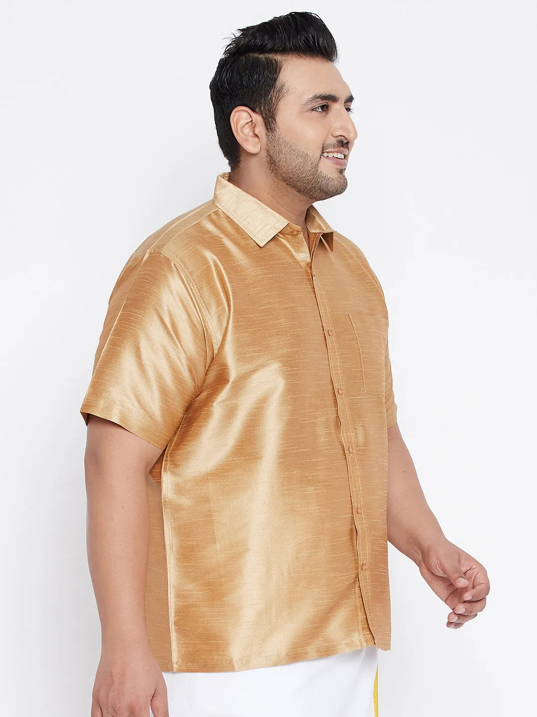 Jashvi Men's Plus Size Rose Gold Silk Blend Ethnic Shirt