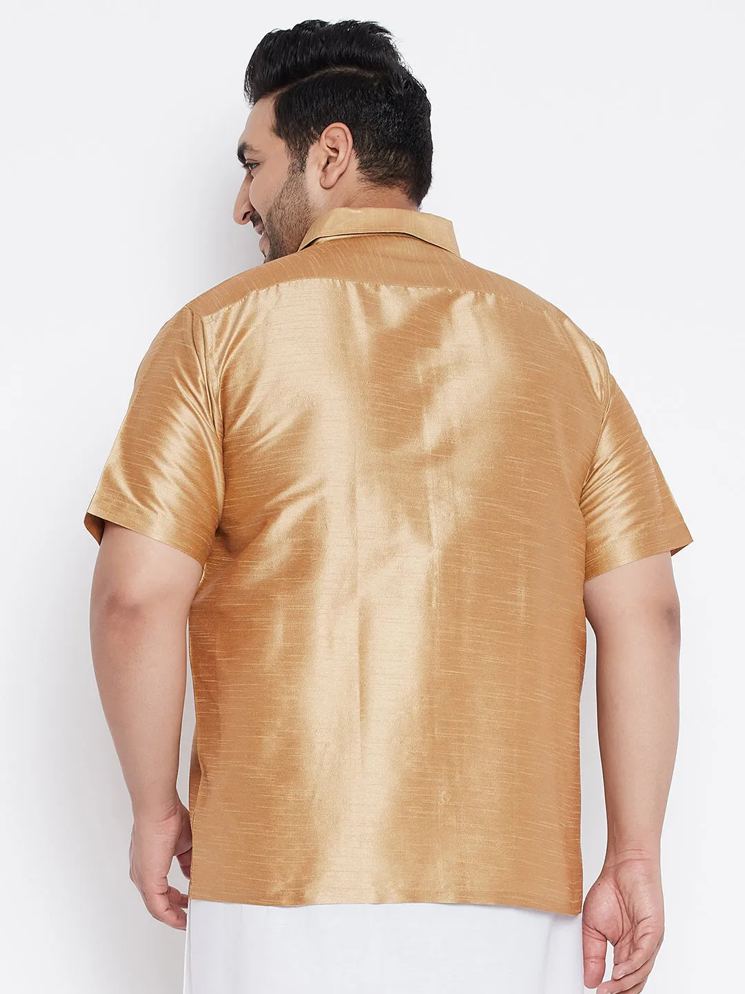 Jashvi Men's Plus Size Rose Gold Silk Blend Ethnic Shirt