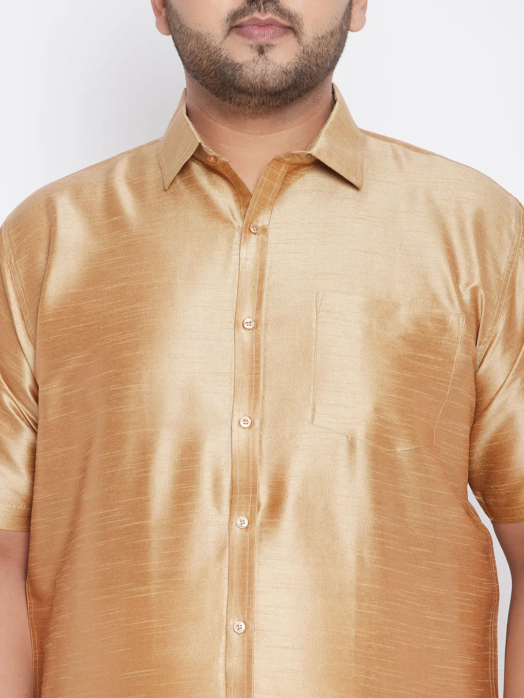 Jashvi Men's Plus Size Rose Gold Silk Blend Ethnic Shirt