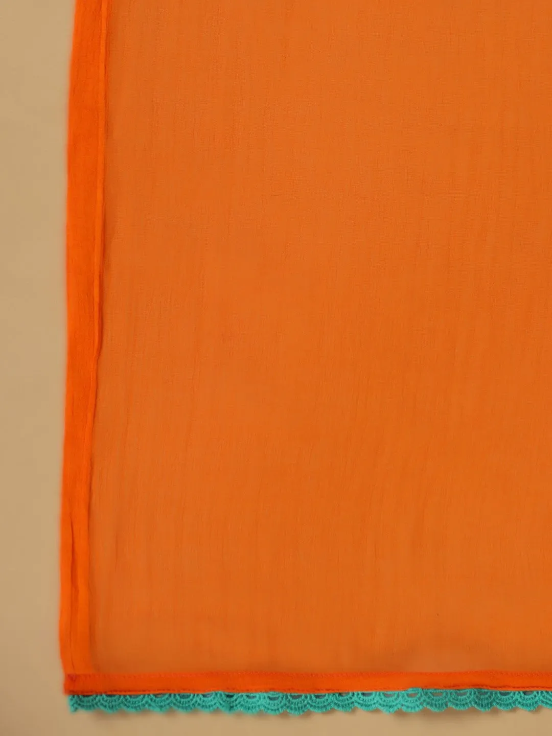 Jashvi The Ornamental Bloom Orange Floral Print Kalidar Rayon Slub Kurta Pant & Dupatta Set With 3D Beads