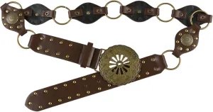 JUMISEE Women Vintage Leather Belt Western Disc Waist Belts Y2K Cowgirl Rivet Concho Belts for Skirts Pants Dress