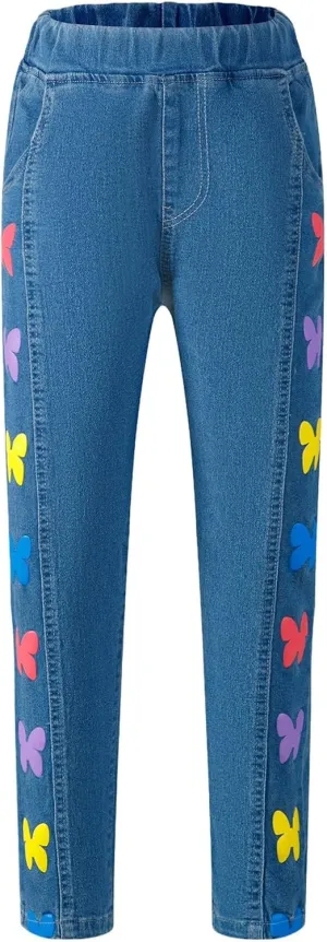 Kids Girls Jeans Elastic Waist Baggy Denim Wide Leg Pants Trousers Vintage Loose Casual Streetwear with Pockets