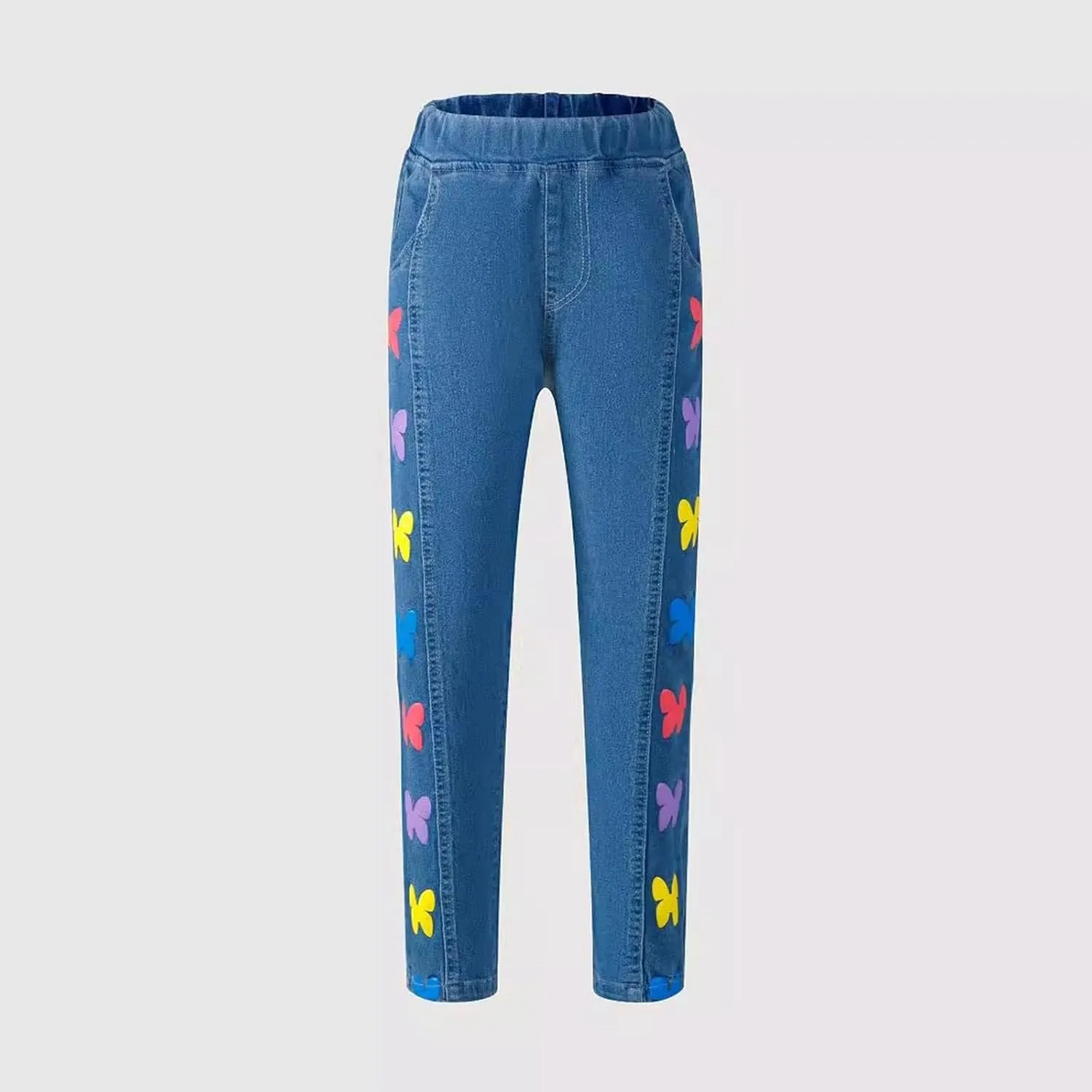 Kids Girls Jeans Elastic Waist Baggy Denim Wide Leg Pants Trousers Vintage Loose Casual Streetwear with Pockets