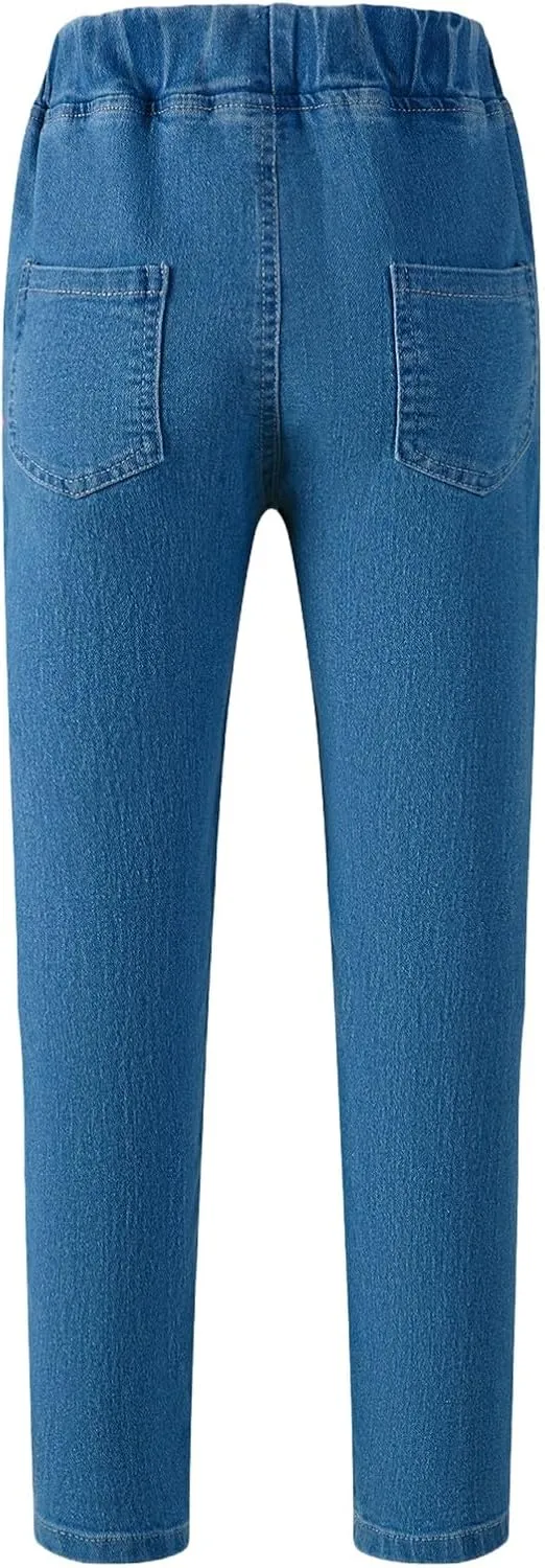 Kids Girls Jeans Elastic Waist Baggy Denim Wide Leg Pants Trousers Vintage Loose Casual Streetwear with Pockets