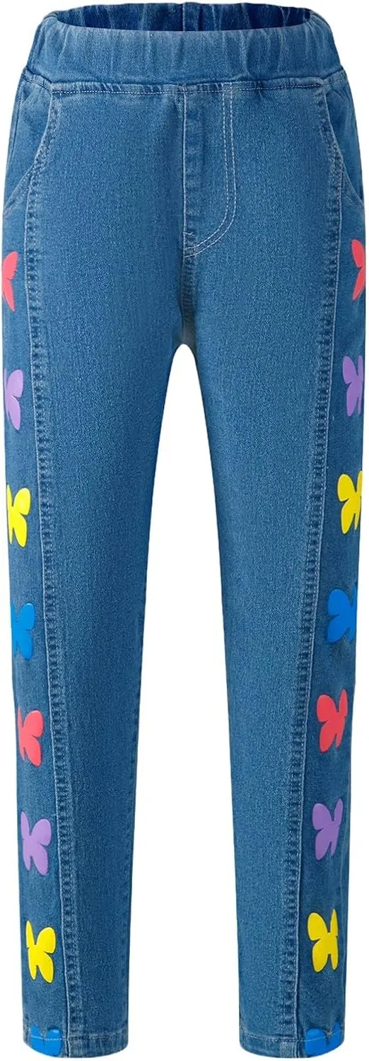 Kids Girls Jeans Elastic Waist Baggy Denim Wide Leg Pants Trousers Vintage Loose Casual Streetwear with Pockets