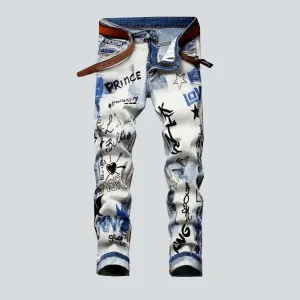 Letters embroidery trendy men's jeans
