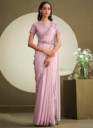 Lilac Purple Sequence Embroidery Designer Saree