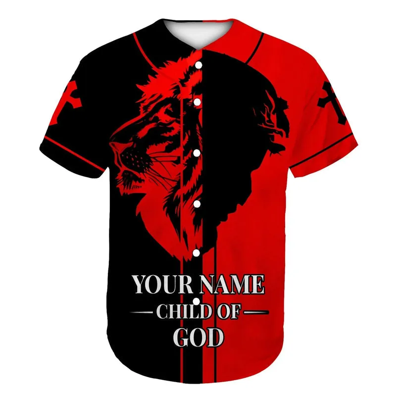 Lion, God, Red Black Baseball Jersey - Child Of God Custom Baseball Jersey For Men Women