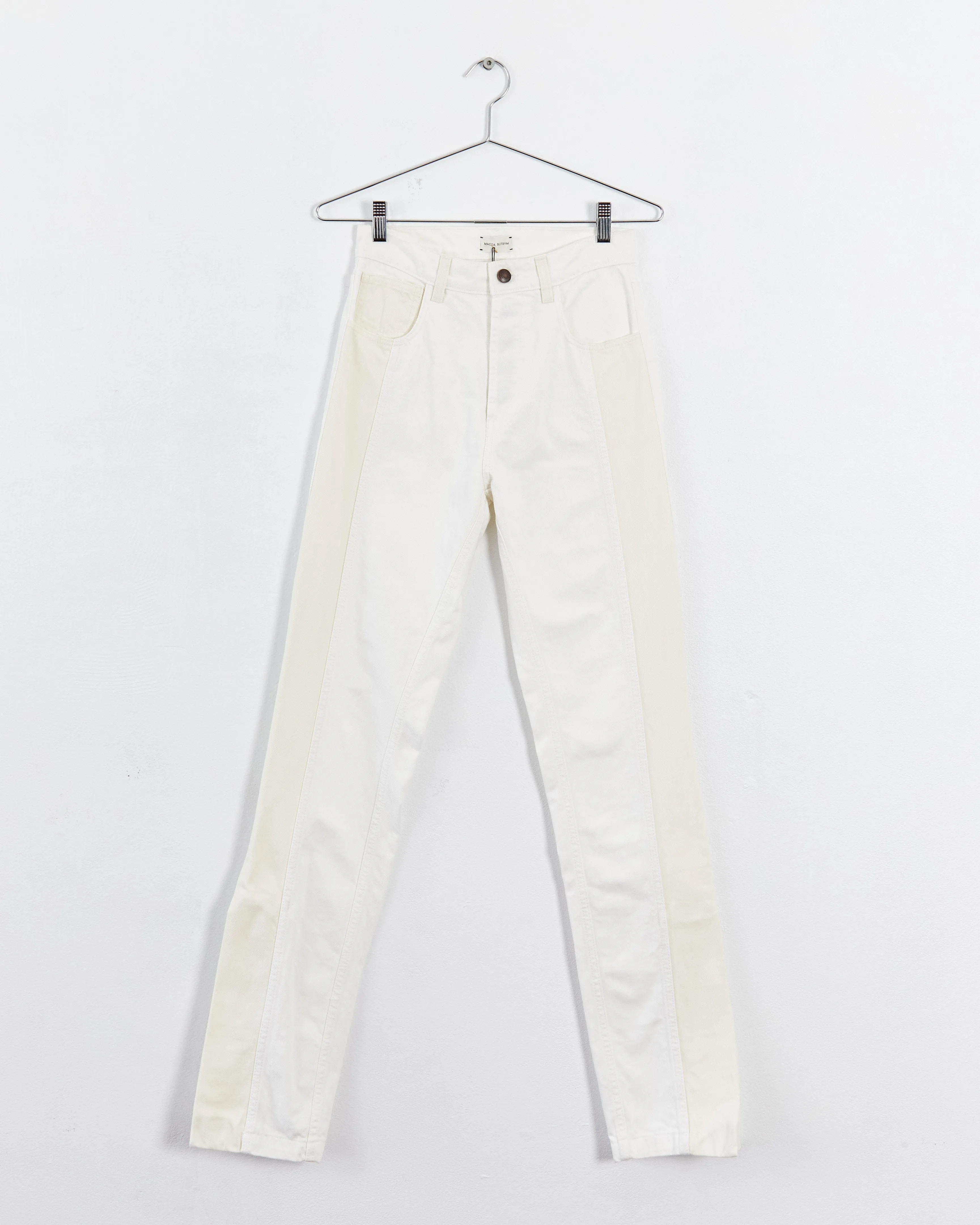 Magda Butrym patchwork split hem jeans, cream & lemon, 6