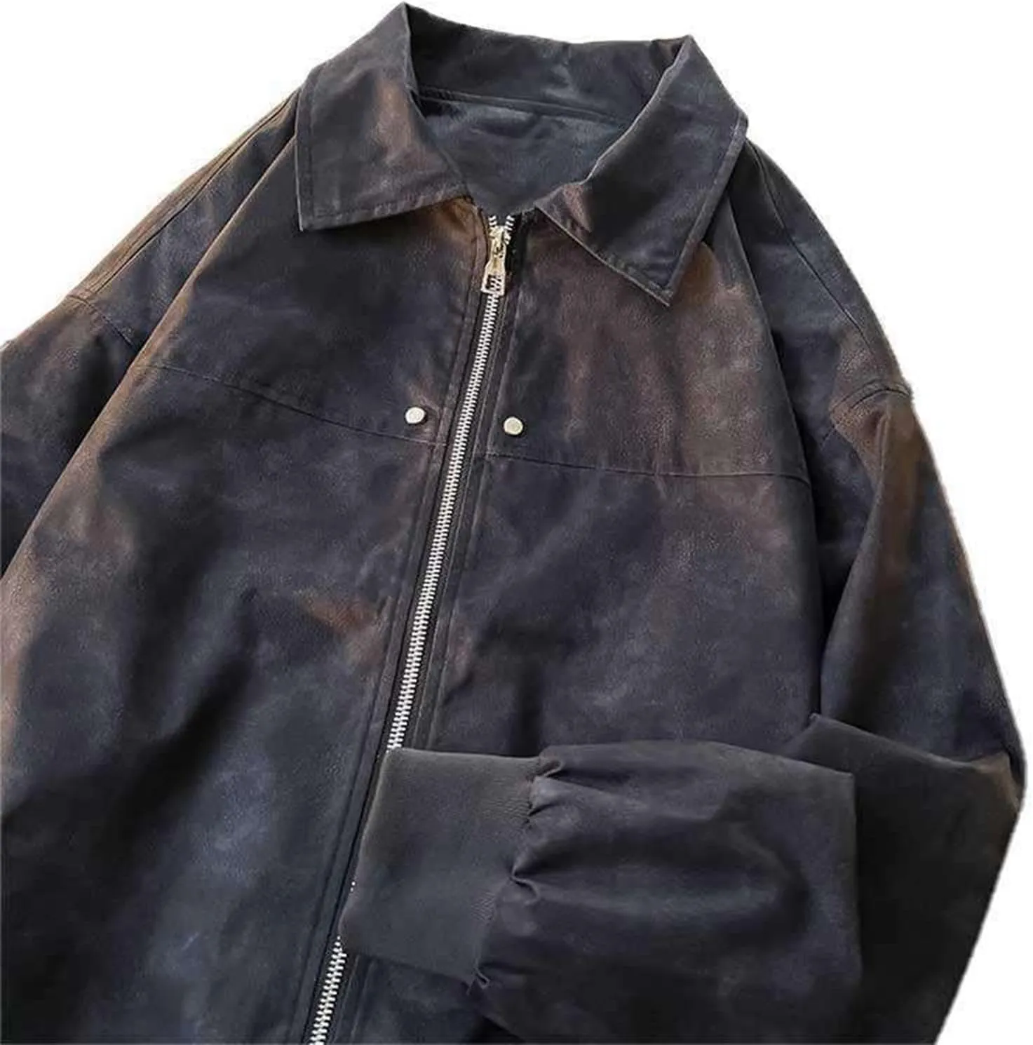 Men Suede Jacket Full Zip Casual Vintage Bomber Jackets Classic Trucker Fishing Coat Maillard Couple Top Big &Tall
