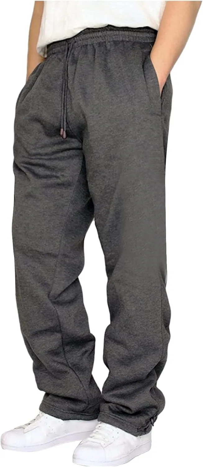 Men's Baggy Sweatpants Fleece Straight Leg Jogger Workout Casual Pant Loose Athletic Trousers Elastic Waist Pockets