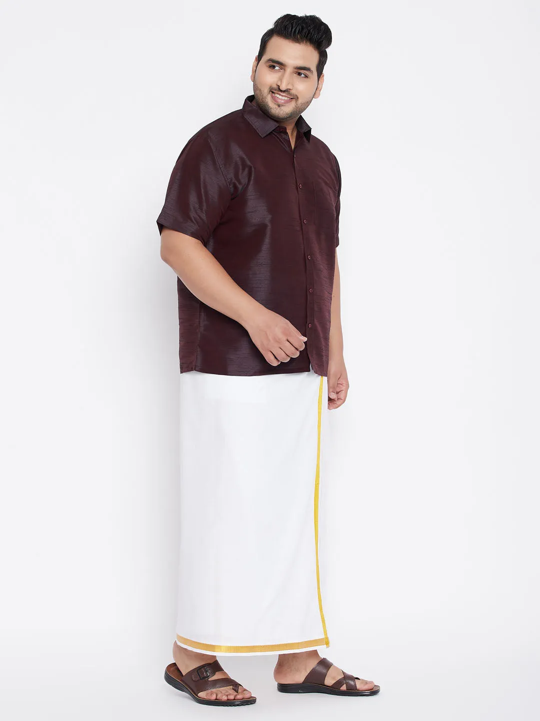 Men's Plus Wine Silk Blend Ethnic Shirt - Vastramay