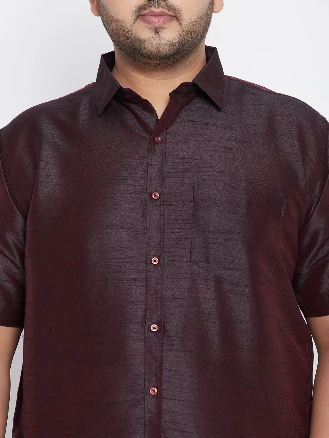 Men's Plus Wine Silk Blend Ethnic Shirt - Vastramay