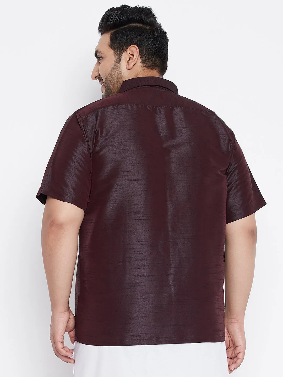 Men's Plus Wine Silk Blend Ethnic Shirt - Vastramay