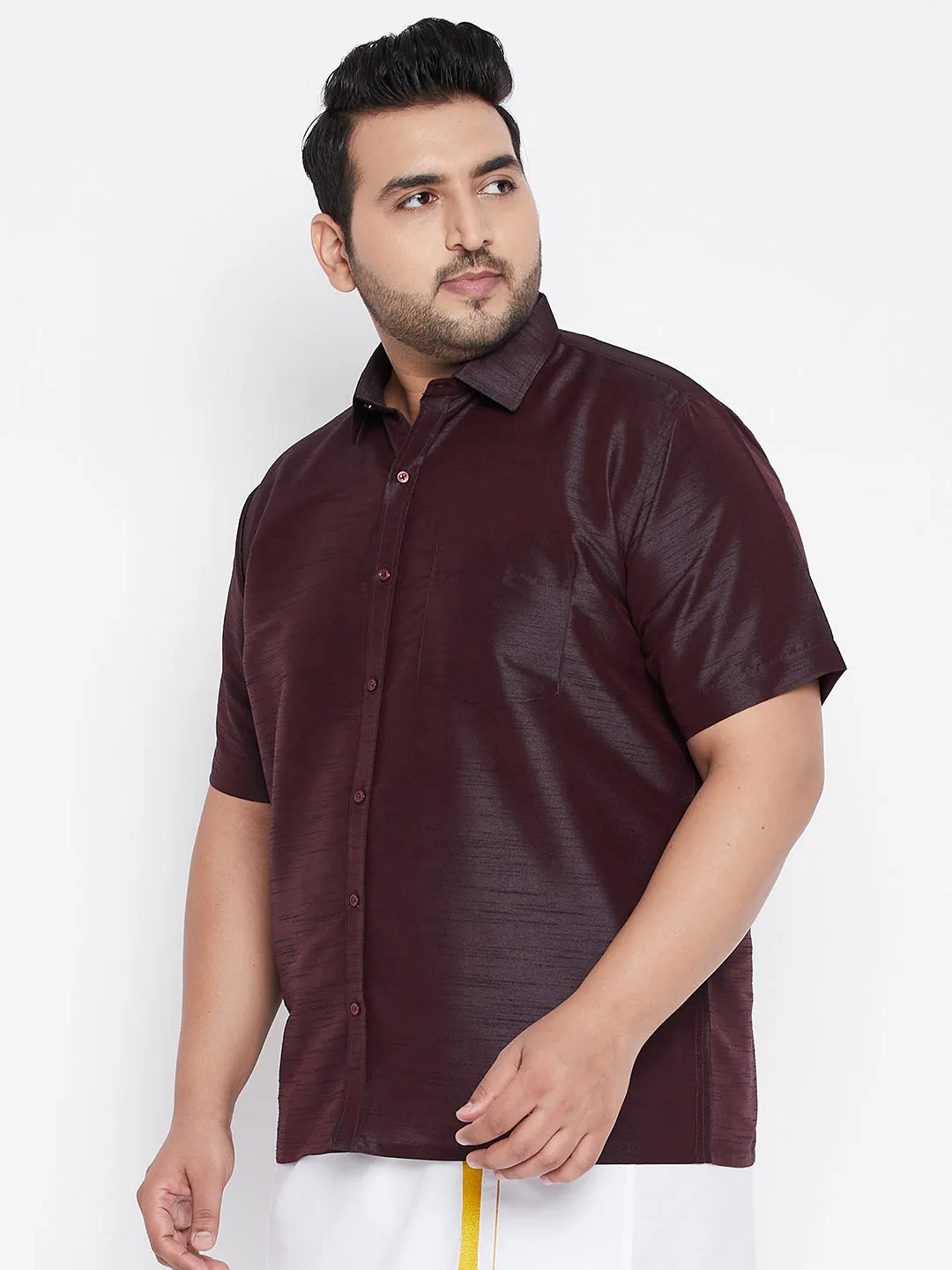 Men's Plus Wine Silk Blend Ethnic Shirt - Vastramay