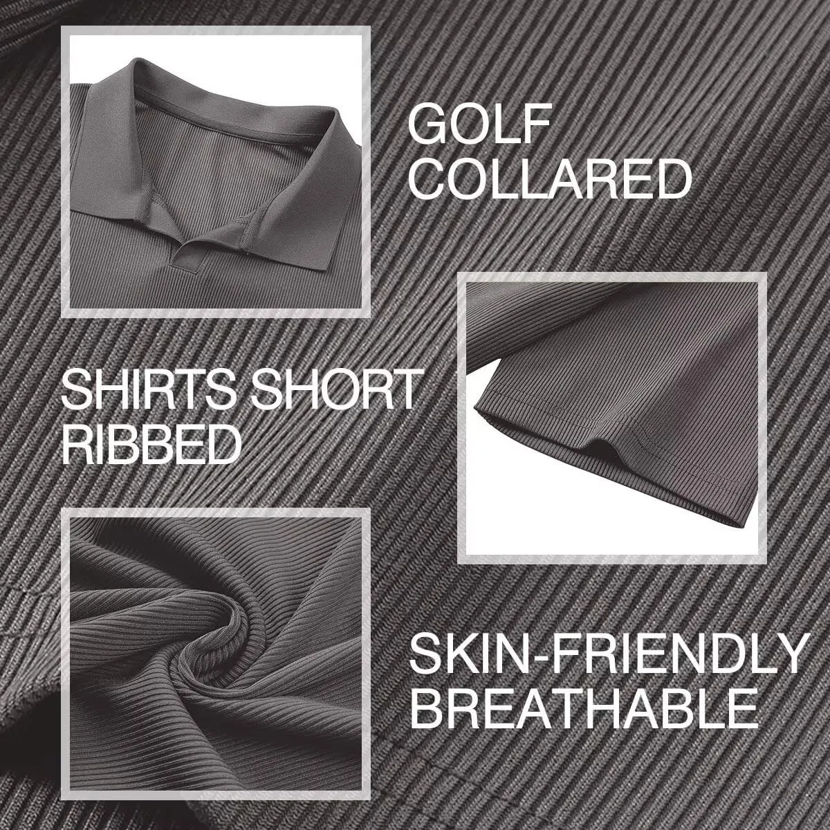 Mens Polo Shirts Short Sleeve V Neck Summer Polo T Shirts Casual Slim Fit Ribbed Textured Golf Shirts