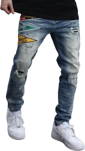 Men's Slim Fit Jeans Skinny Stretch Ripped Jeans Streetwear Distressed Destoryed Denim Pants