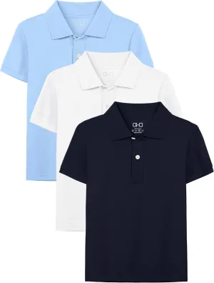 OHD 3 Pack Boys Polo Shirt Uniform School Polo Shirts for Boys Multiple Color Kids Short Sleeve Polo Size 3T-14