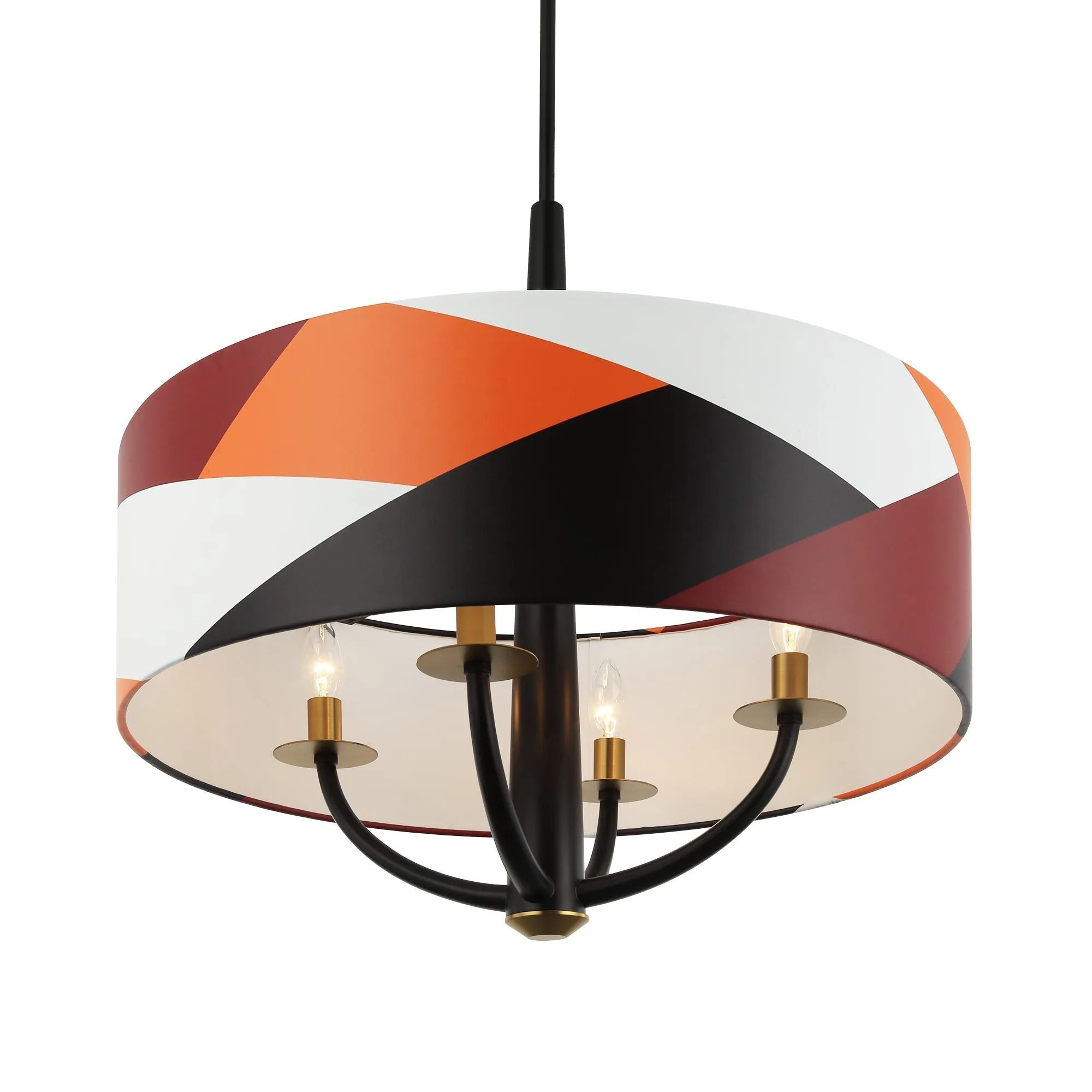 Patchwork 501P04BLSB 4-Light Pendant Light - Black/Satin Brass/Patchwork