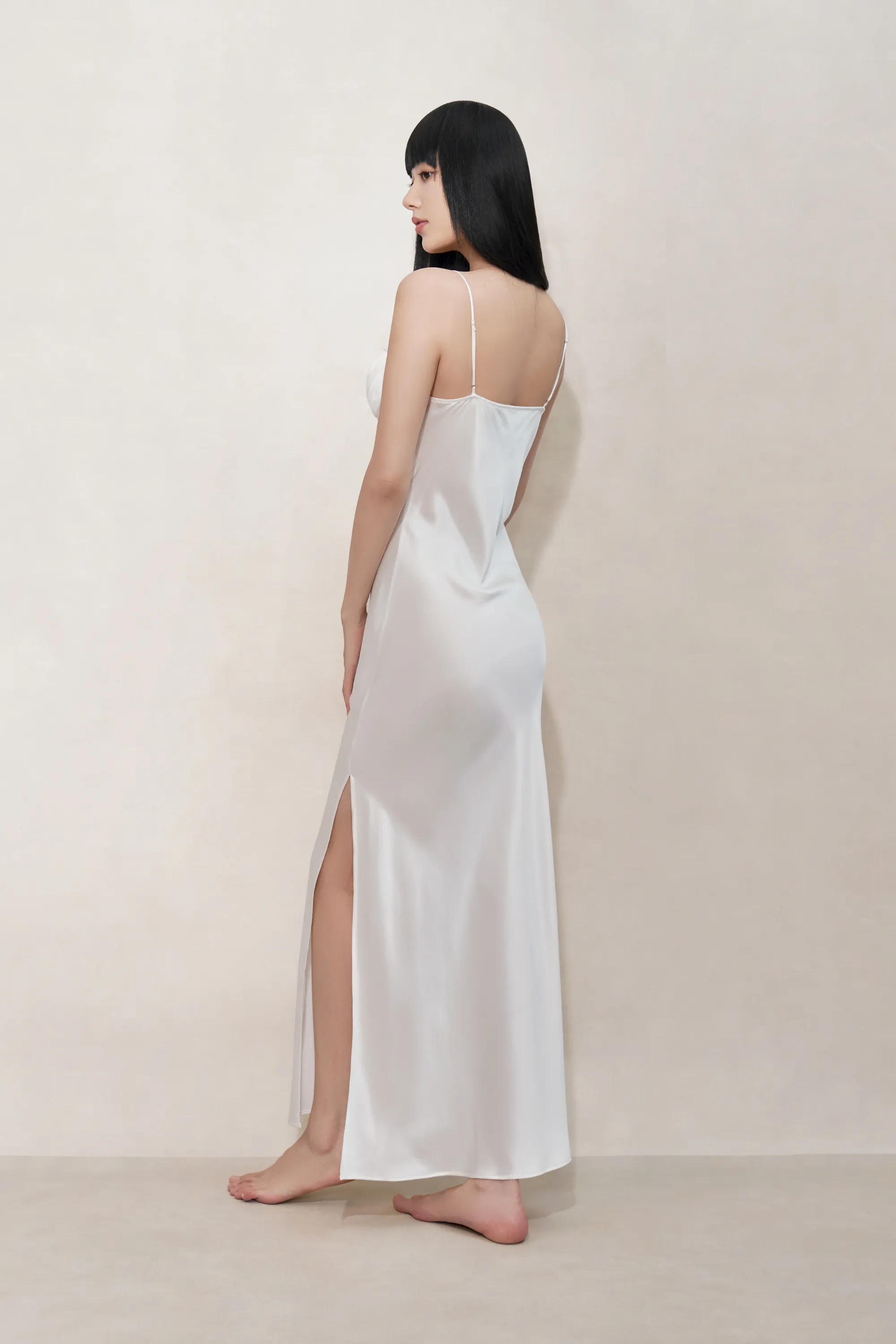 Pearl White Shell Silk Halter Dress