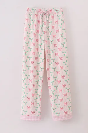 Pink christmas holly print women pajamas pants