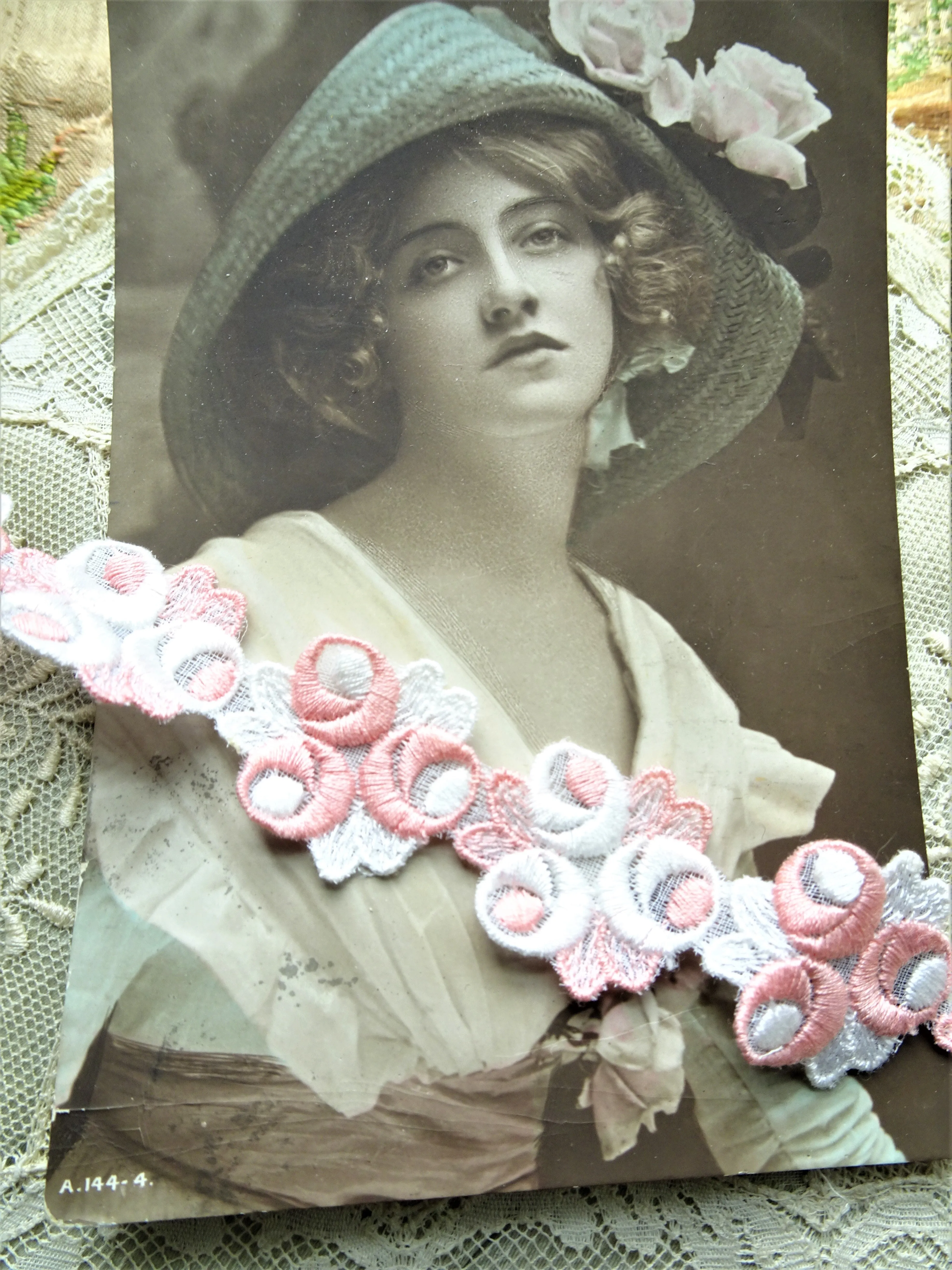PRETTY Embroidered Organdy Small Applique Trim, Perfect For Dolls,Heirloom Sewing, Journals, Collectible Textiles
