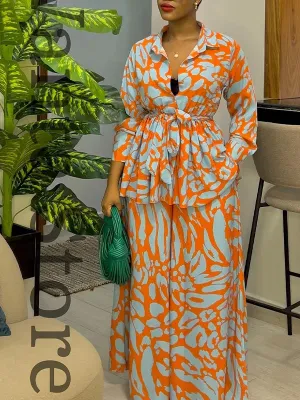 Printed Tied Shirt & Wide-Leg Pants Set