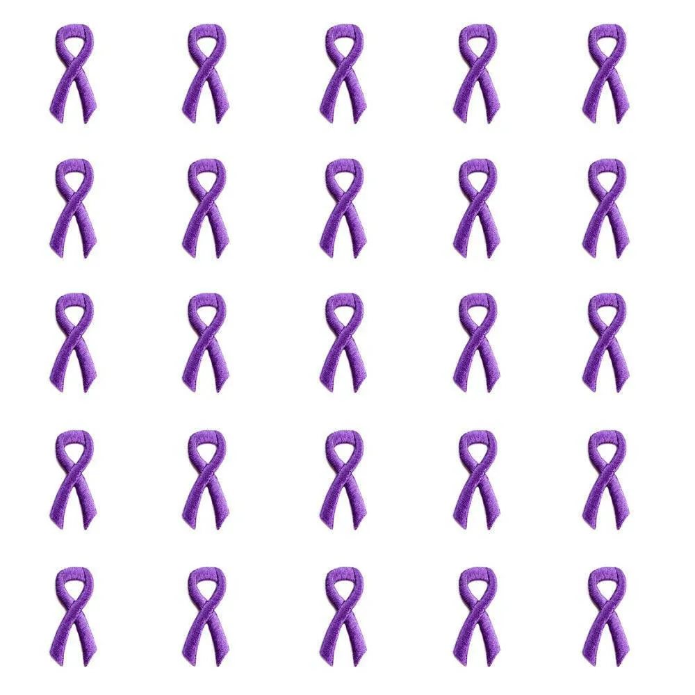 Purple Ribbon Embroidered Stick-ons - 25-pack