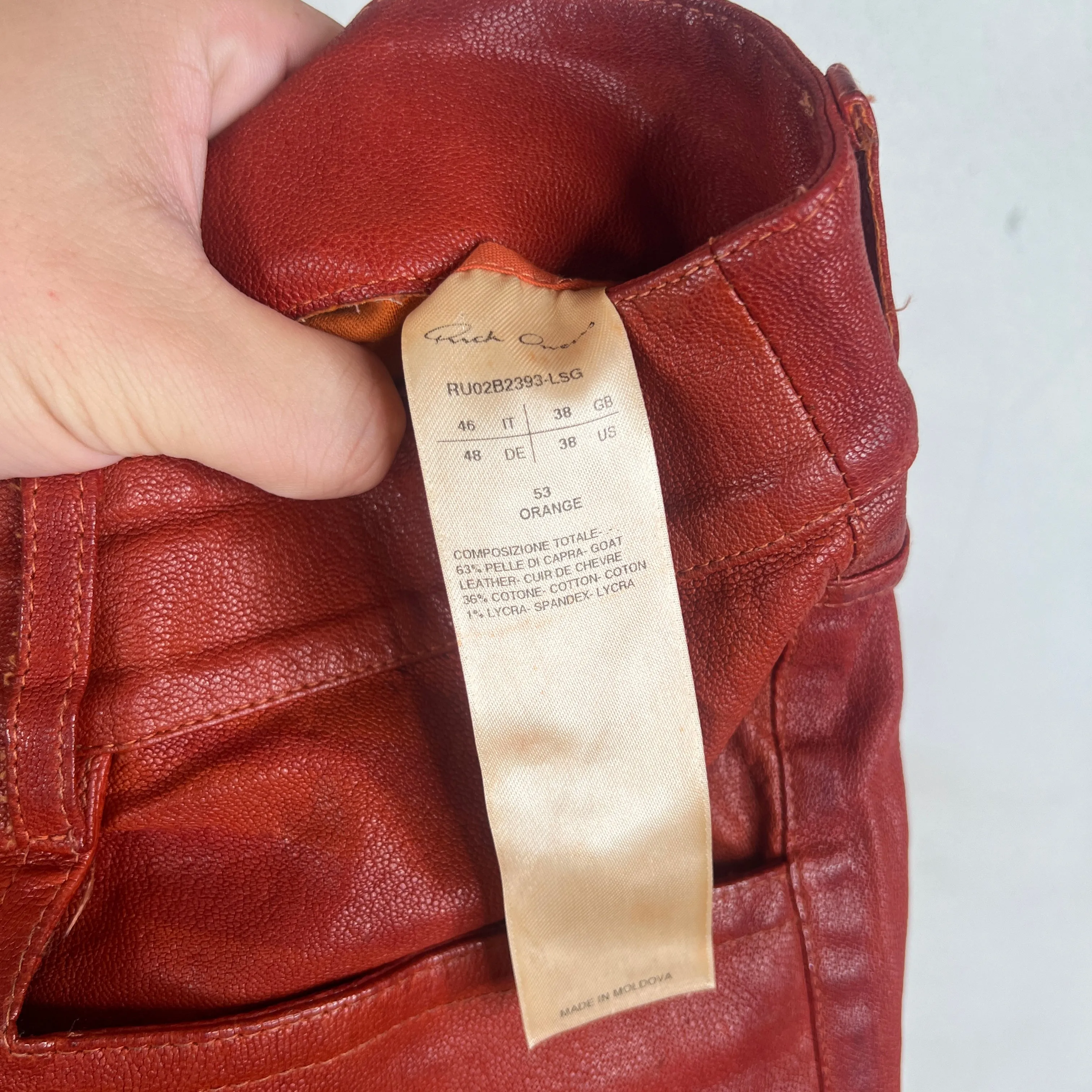 Rick Owens Burnt Orange Leather Pants