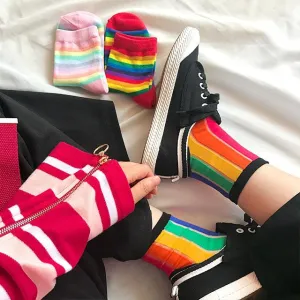 Sale Cute Rainbow Vertical Stripes Colorful Socks
