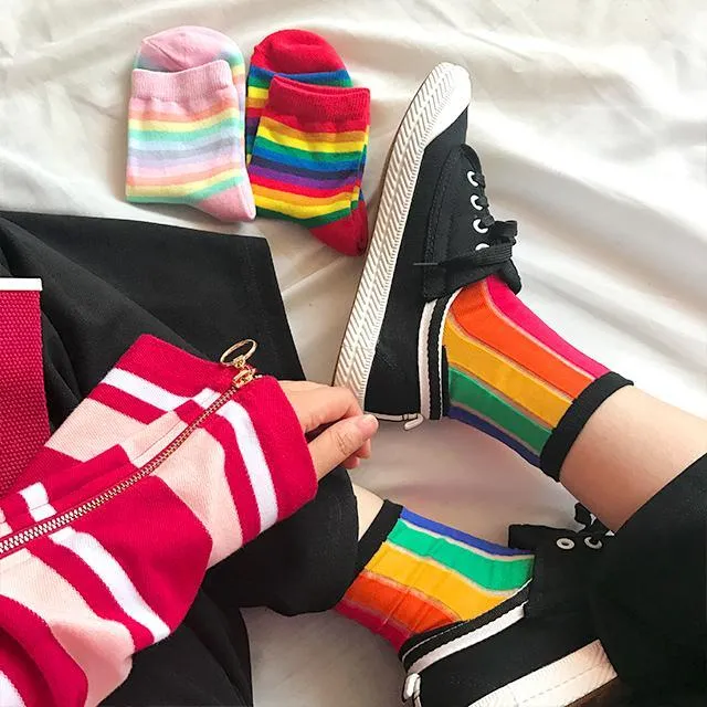 Sale Cute Rainbow Vertical Stripes Colorful Socks