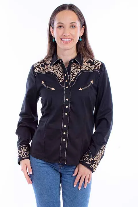 Scully Leathers Women's Embroidered Black Shirt