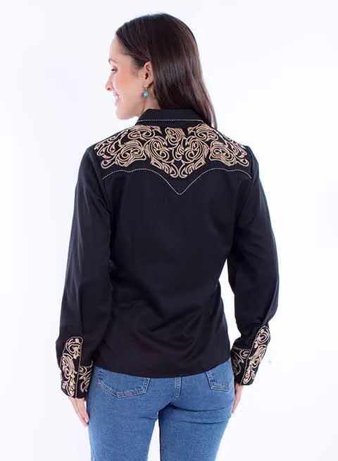 Scully Leathers Women's Embroidered Black Shirt