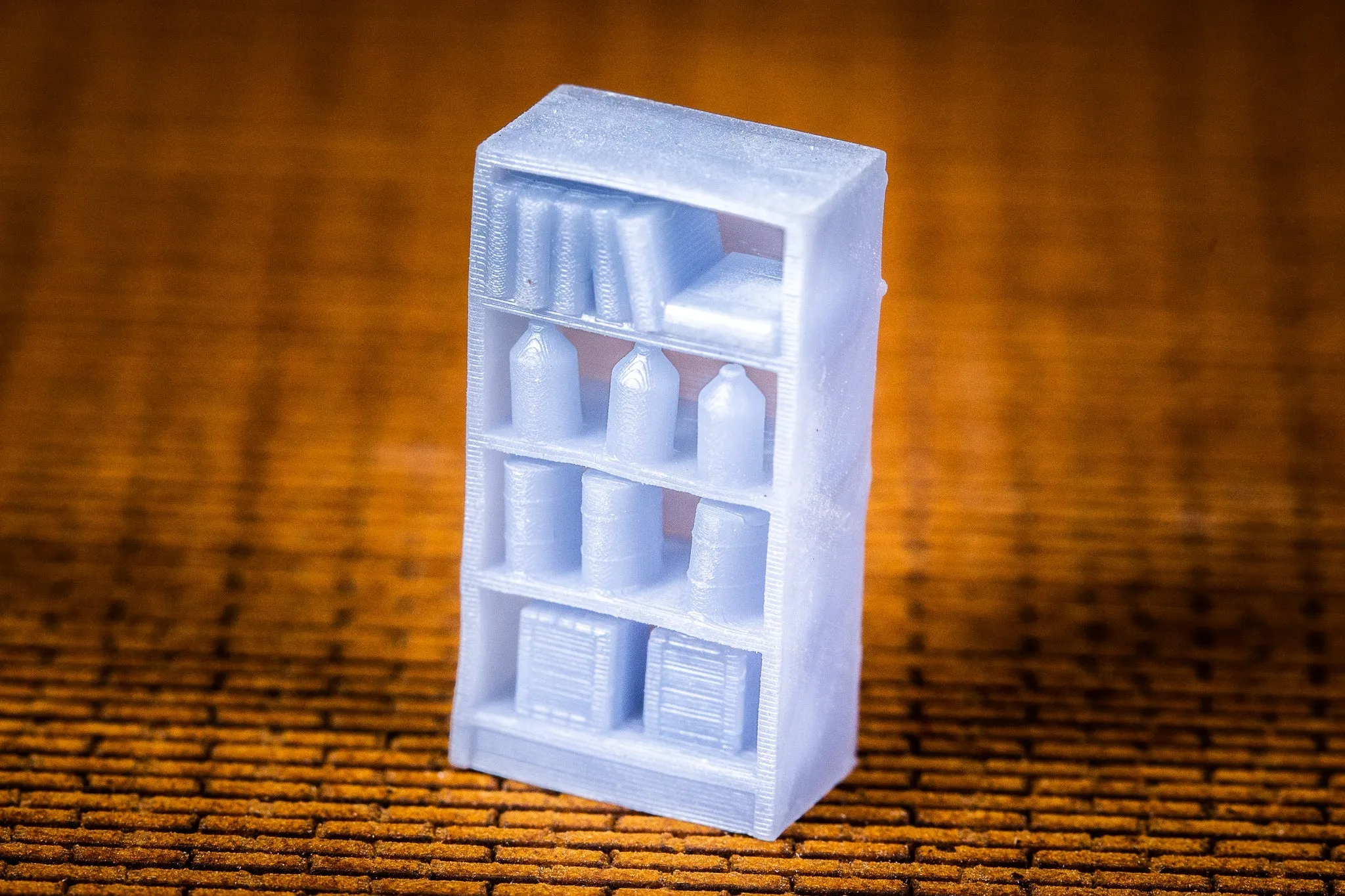 Shelf With Books, Bottles, And Boxes - N Scale