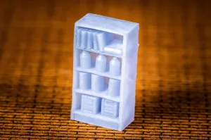 Shelf With Books, Bottles, And Boxes - N Scale