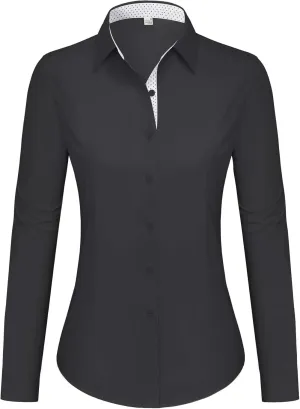 siliteelon Button Down Shirts for Women Dress Shirts Cotton Long Sleeve Shirts for Women Wrinkle Free Stretch Work Blouse