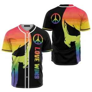 Skull LGBT Pride Love Wins Rainbow Skull Baseball Jersey Shirt, Perfect Gift for LGBT