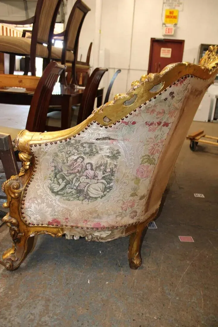 Sofa, Chairs (2), Highly Carved, Ornate, Gold Gilt, Embroidery,Vintage / Antique