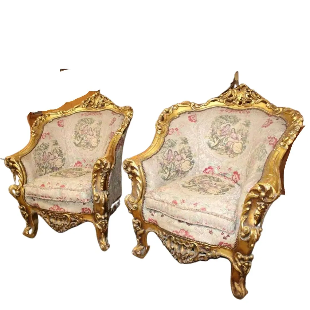 Sofa, Chairs (2), Highly Carved, Ornate, Gold Gilt, Embroidery,Vintage / Antique
