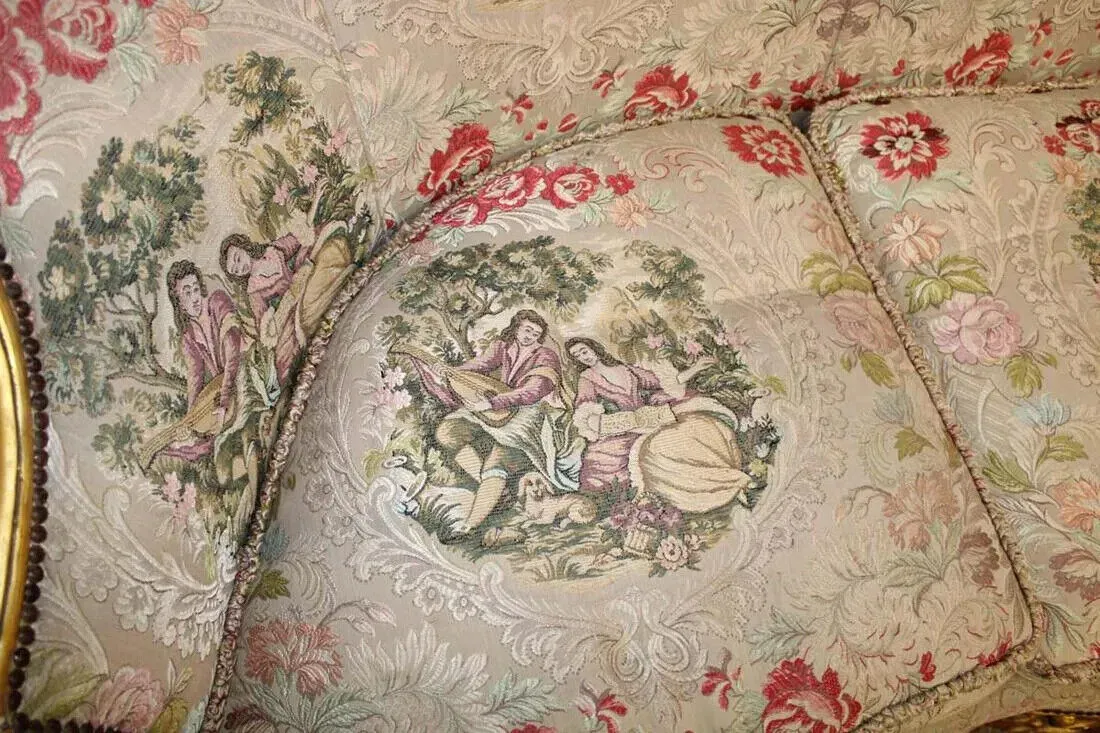 Sofa, Chairs (2), Highly Carved, Ornate, Gold Gilt, Embroidery,Vintage / Antique
