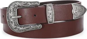 SUOSDEY Western Leather Belts for Women with Vintage Metal Buckle Belt
